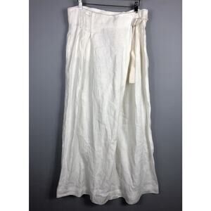 Free People Take Me To The River Wide Leg Palazzo Linen Pants 10 White Tie Boho